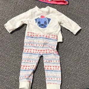 Adorable Cream and Pink Doll Outfit with Blue Dog Design